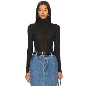 Autumn Cashmere Second Skin Sheer Mock Sweater in Black Medium New Knit Top